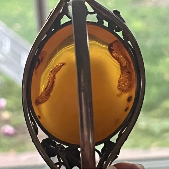 Vintage European Baltic Amber and Sterling Silver Oval Bracelet - One Of A Kind! - Picture 6 of 10